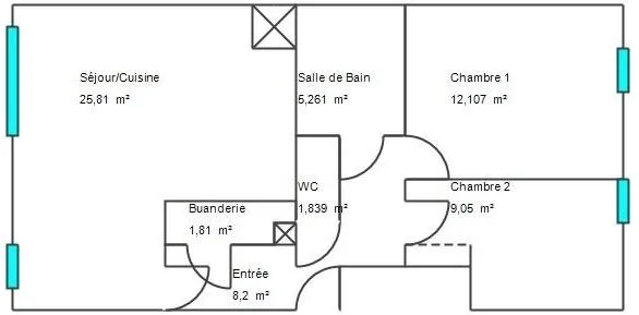 Floor Plan - Type 3 Flat with Terrace in Rezé