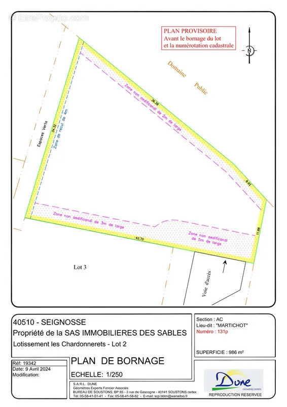 Plan - Terrain Viabilisé à Seignosse, Proche Centre-Ville
