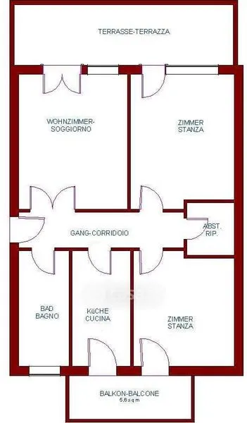 Plan - Quadrilocale with Balcony in Bolzano Centre