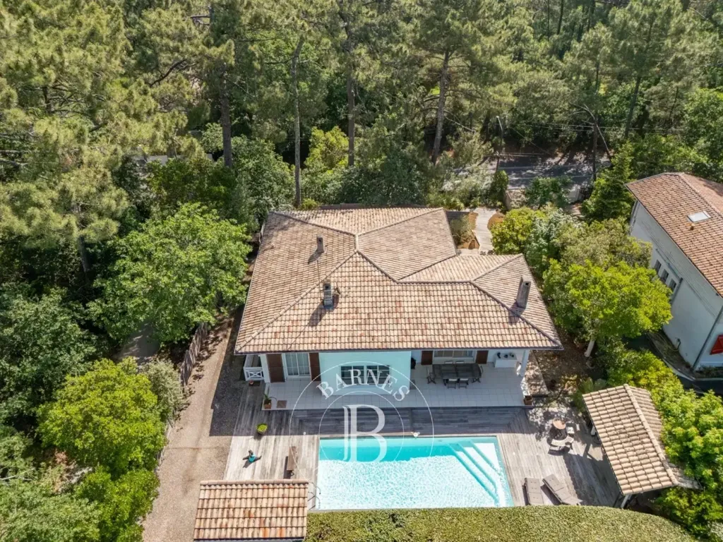 Aerial - Forest-Edge House with Pool near Arcachon
