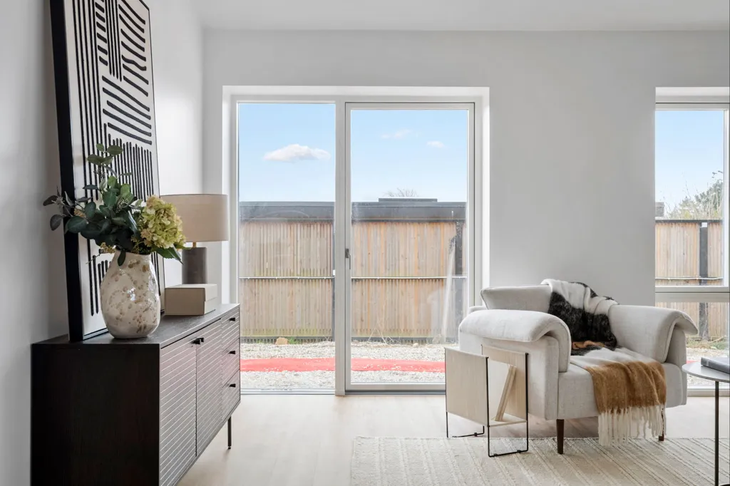 Soggiorno - Newly Built Apartment with Balcony in Søagerhusene