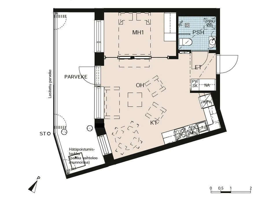 Plaan - Modern Flat with Glazed Balcony in Saunalahti
