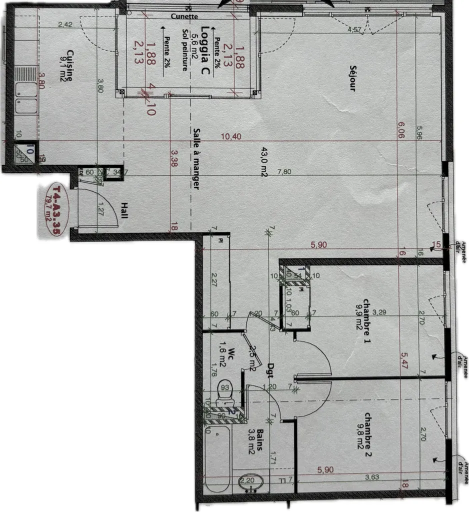 Plan - Appartement T4 avec Balcon à Monplaisir