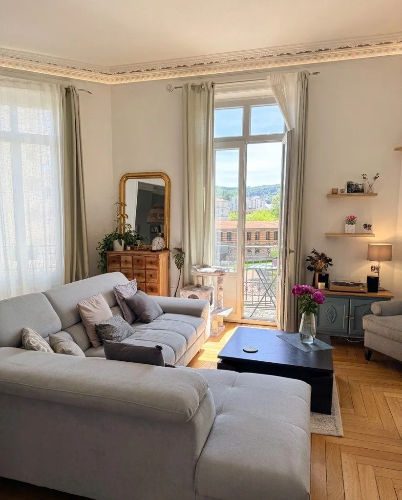 Séjour - Appartement Haussmannien avec Balcon au Centre de Saint-Étienne