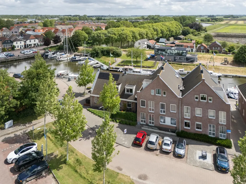Aerial - Half-Freestanding House with Harbour View in Oude-Tonge