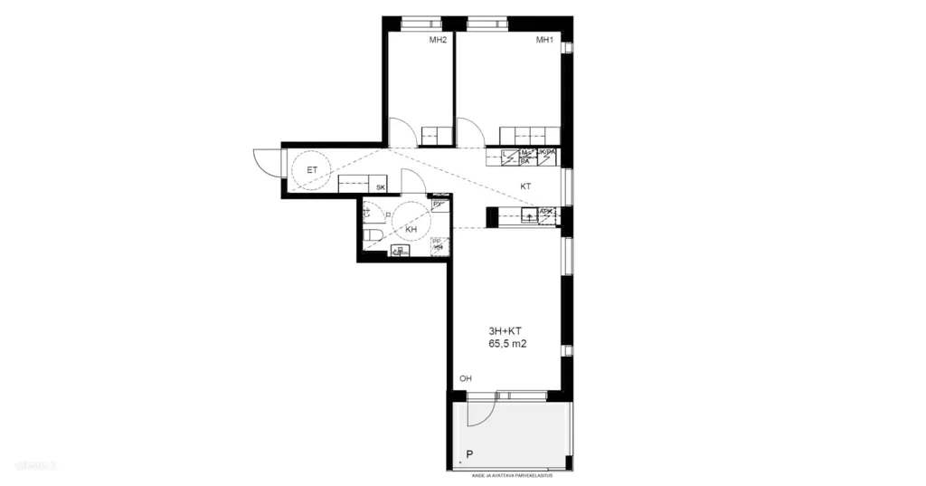 Plaan - Bright Triangular Apartment with Balcony in Tikkurila