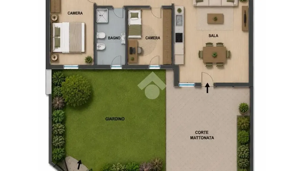 Plan - Ground Floor Trilocale with Garden in Anzio