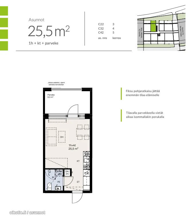 Plan - Modern Studio with Balcony in Martinlaakso, Vantaa