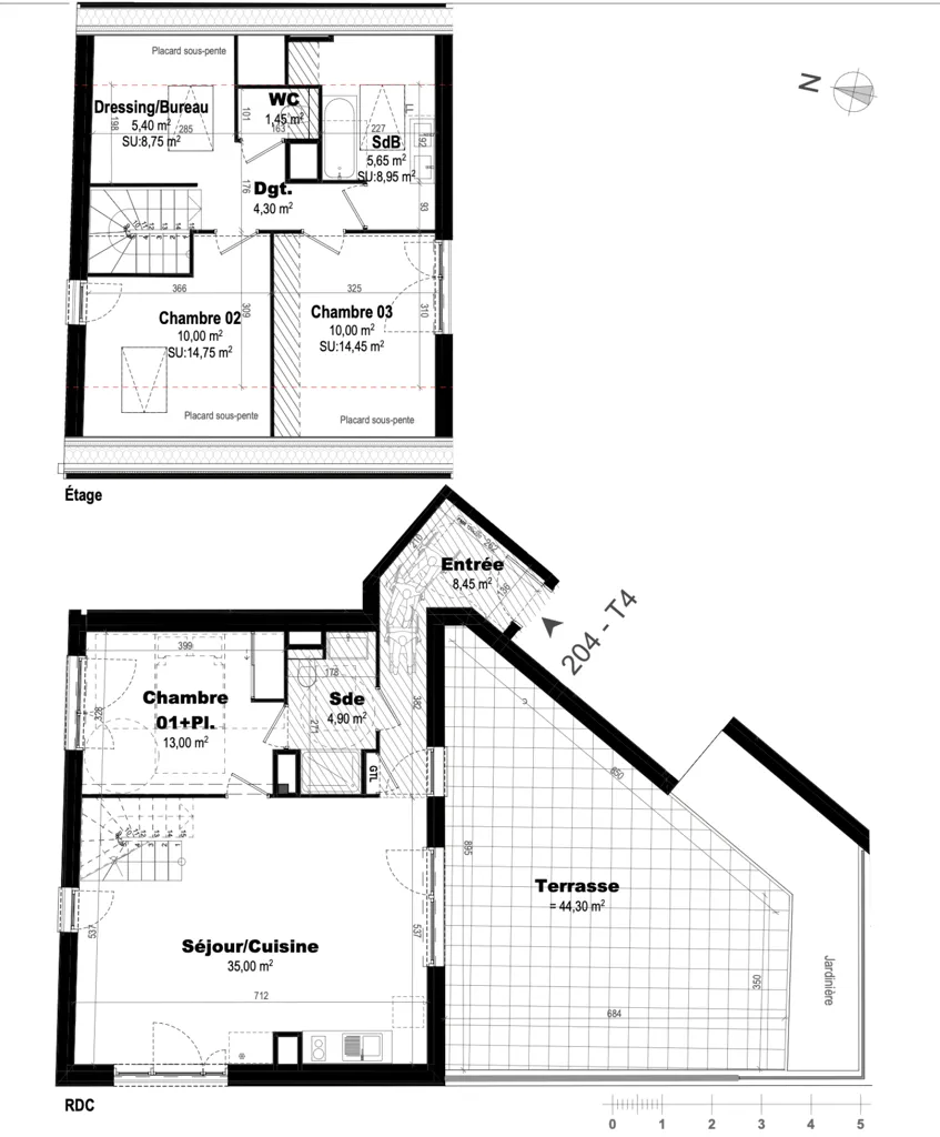 Plan - T4 Duplex avec Terrasse de 44m² à Rennes