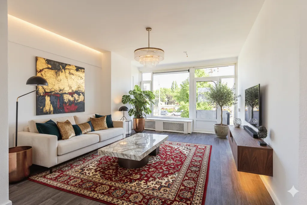 Living Room - 3-Bedroom Apartment with Balcony in Arnhem