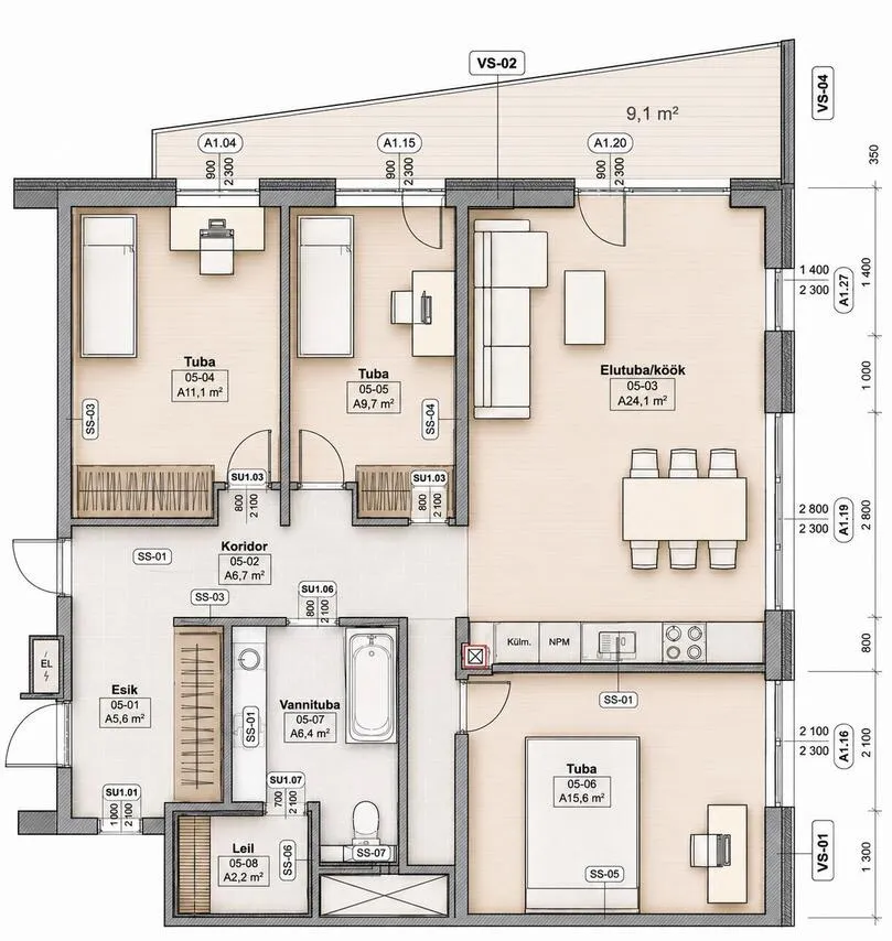 Plan - Modern Flat with Balcony in Tiskre, Harju County