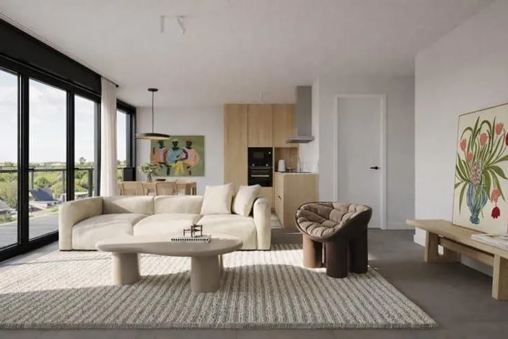 Living Room - Energy-Efficient 1-Bedroom Flat with Terrace in Huldenberg