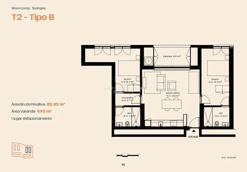 Planimetria - Contemporary Apartment with Balcony in Maia