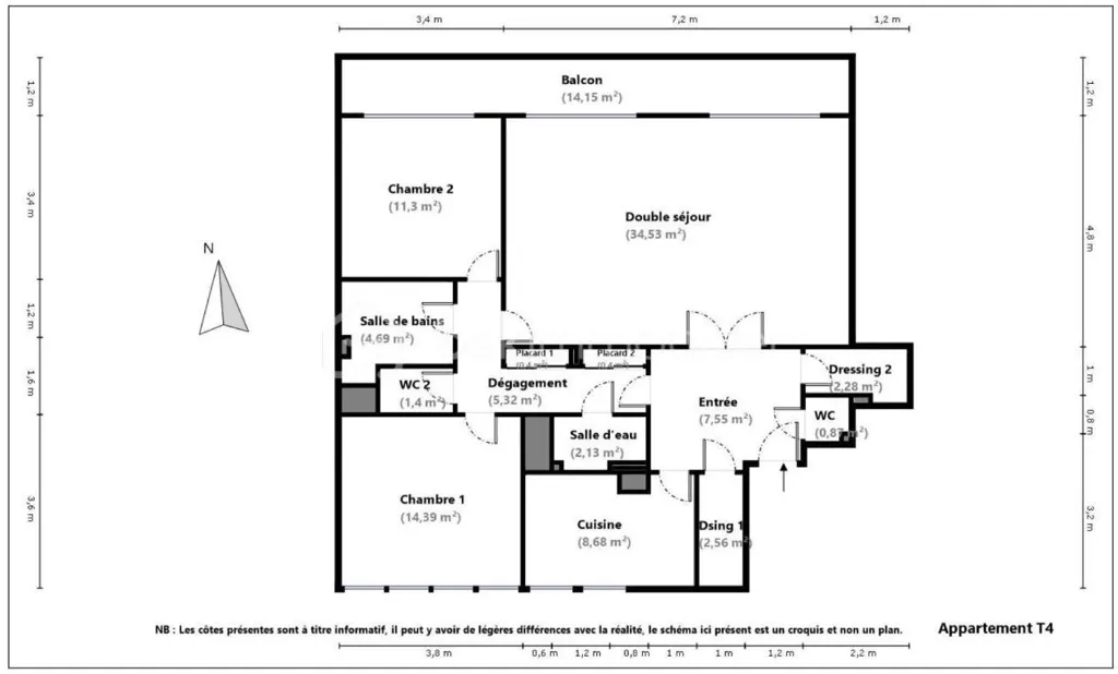 Plan - Appartement 4 Pièces avec Balcon dans Résidence Calme