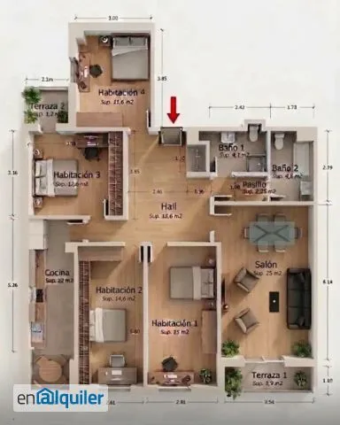 Planimetria - Furnished Flat with Terraces in San Bernardo
