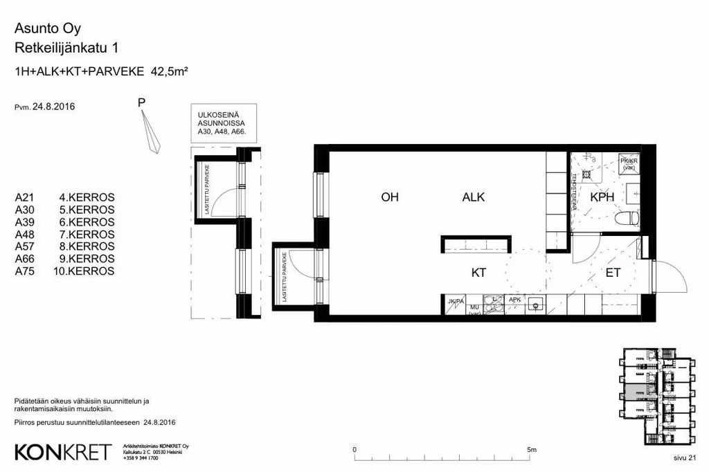Plan - Studio Apartment with Glazed Balcony in Rastila