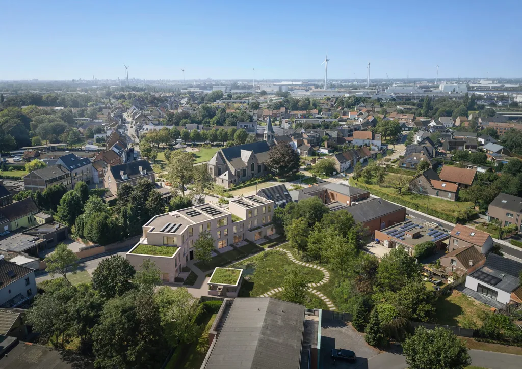 Vue aérienne - Nouvelle Construction Moderne avec Commerces à Oostakker