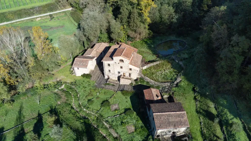 Aerial - Casale with Pool in Gaiole in Chianti