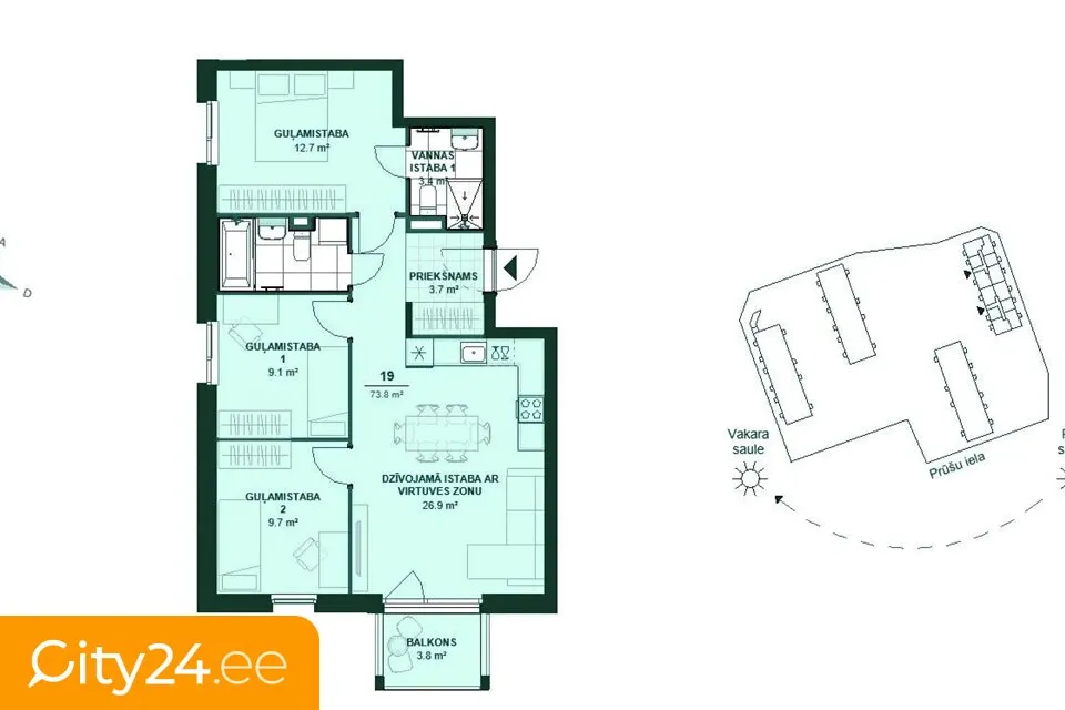 Plan - Modern Apartment with Balcony in Ķengarags, Riga