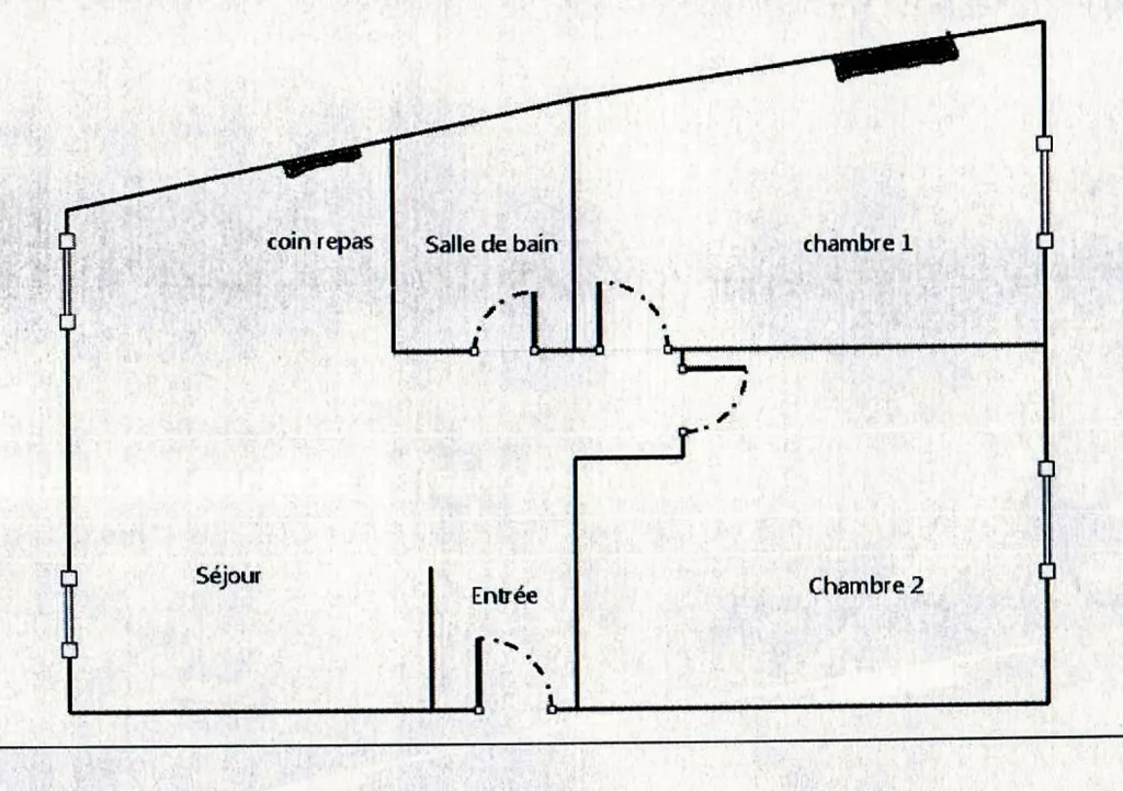 Plan - 3 Pièces au Calme avec Interphone à Paris 13ème