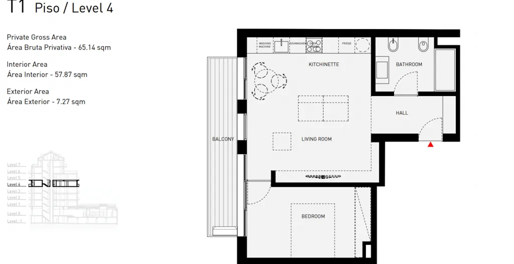 Floor Plan - New 1-Bed Flat in Avenidas Novas, Lisbon