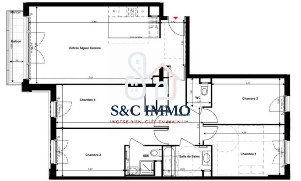Plaan - Luxury T5 Apartment with Balcony in Neuilly-Plaisance