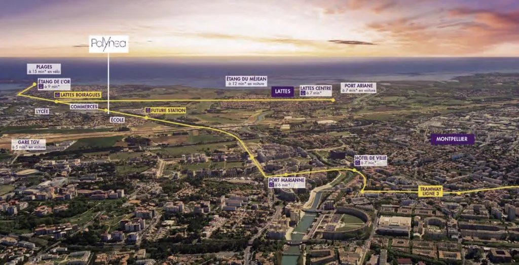 Vue aérienne - Appartement Luxe avec Terrasse Panoramique à Lattes