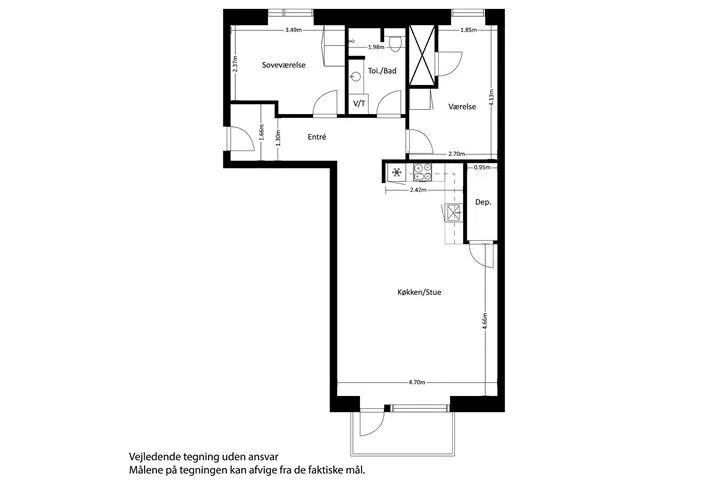 Plaan - 3-Bed Flat with Terrace in Slagelse