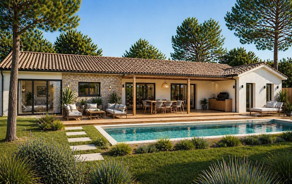 Piscina - Contemporary House with 5 Bedrooms in Tabanac
