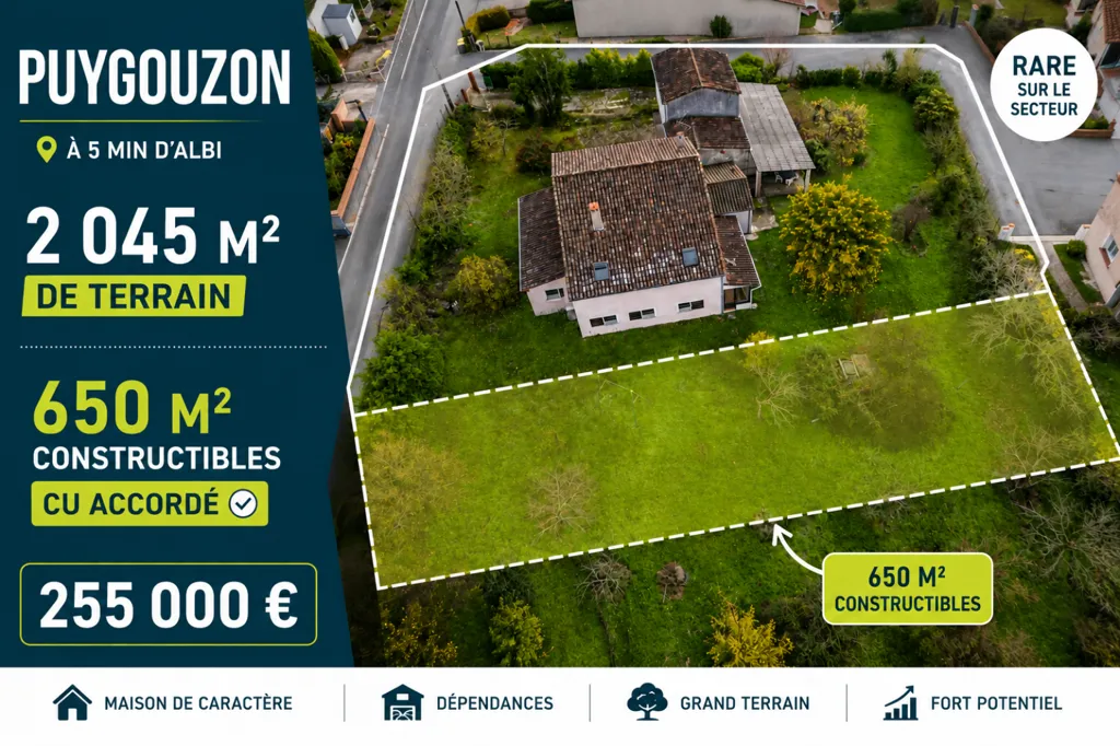 Vue aérienne - Maison de Caractère avec Terrain à Bâtir à Puygouzon