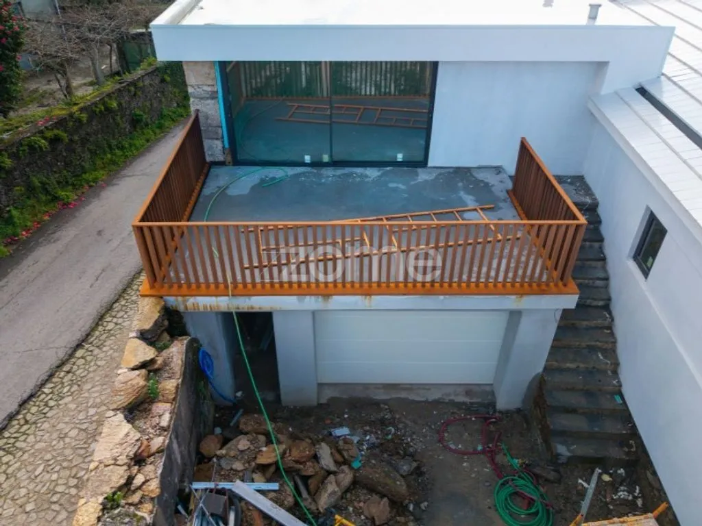 Aerial - Contemporary Stone House with Pool in Caminha