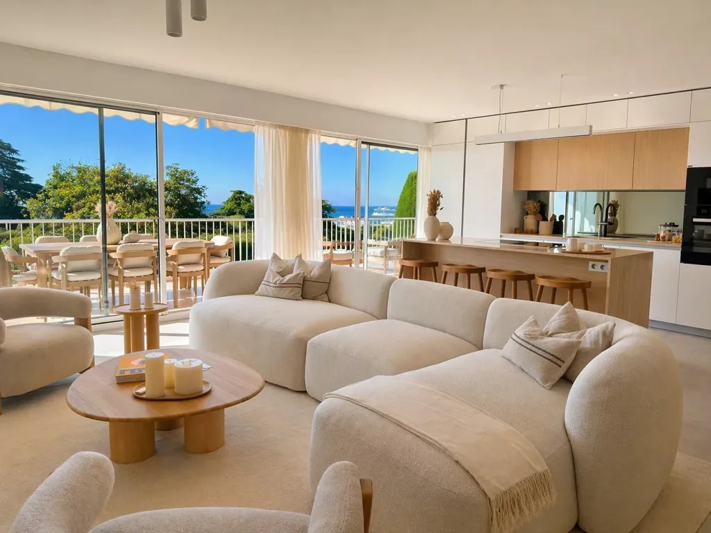Séjour - Appartement 4 Pièces avec Vue Mer à Cannes