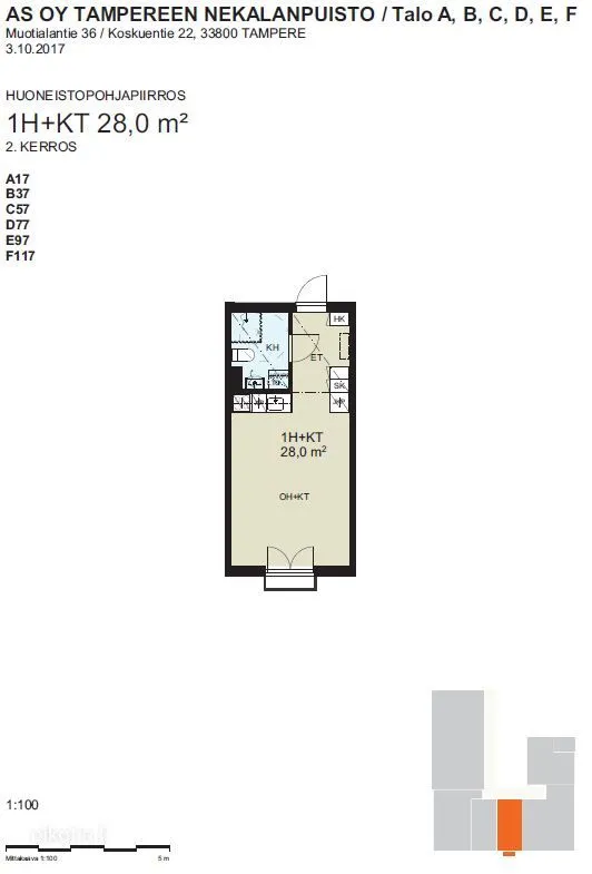 Plan - Bright Studio with Balcony in Nekala, Tampere
