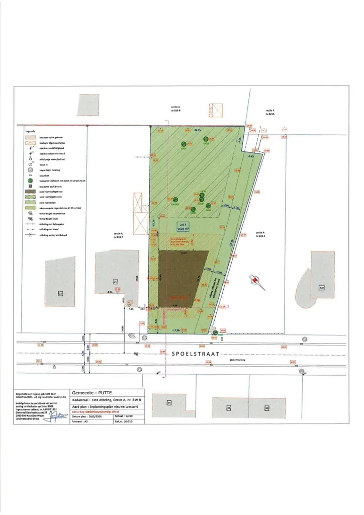 Plan - Terrain de Construction avec Vue Sud-Ouest à Putte