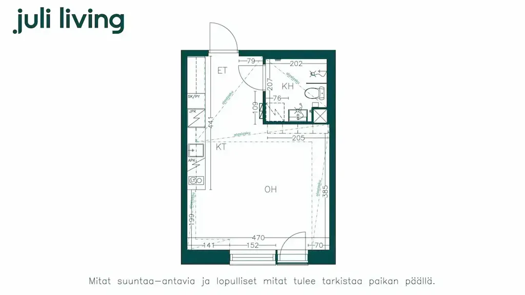 Planimetria - Modern Studio with Balcony in Lamminpää, Tampere