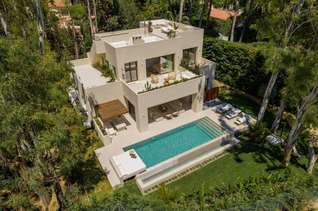 Aerial - Beachside Villa with Pool in Marbella