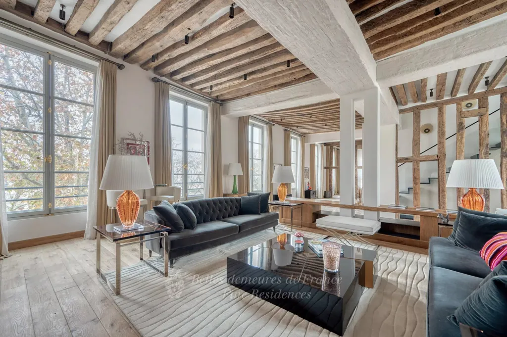 Living Room - Period Charm Triplex with Seine View in Paris 5th