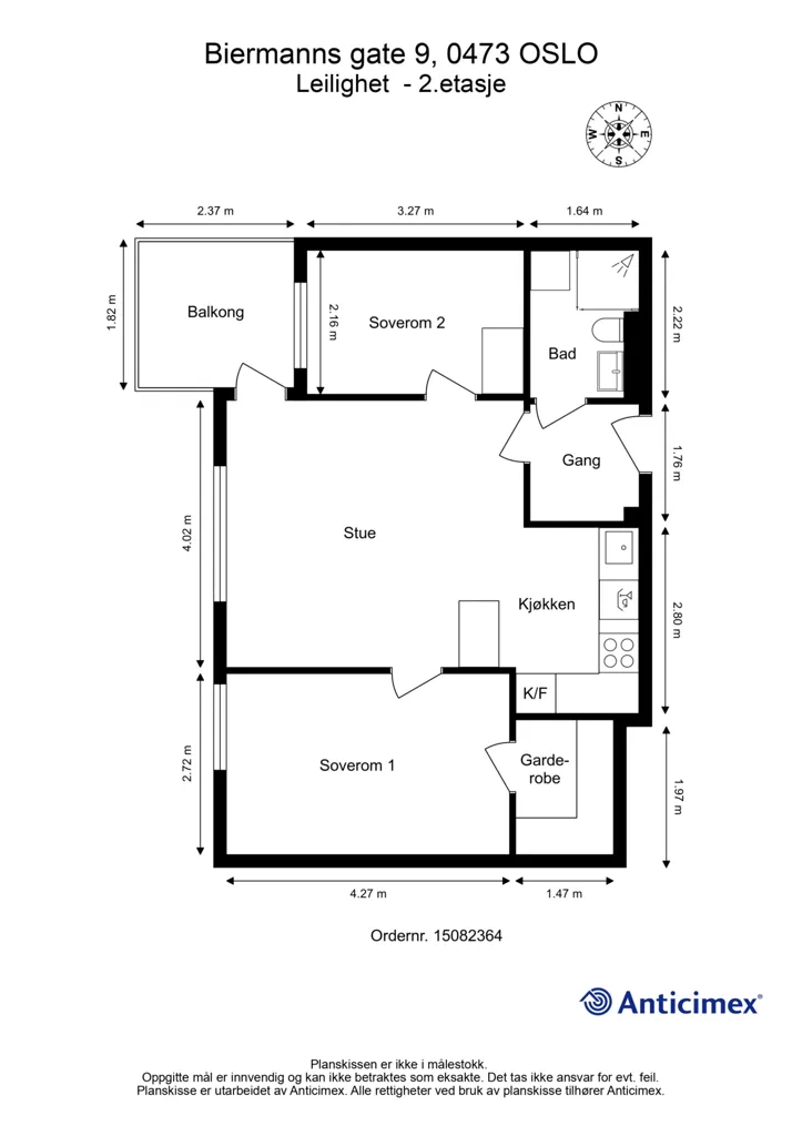 Planimetria - 3-Bedroom Apartment with Balcony in Grünerløkka
