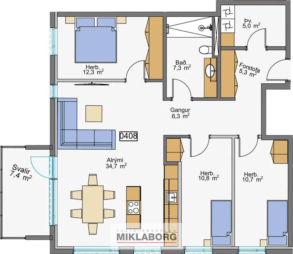 Plan - Five-Storey Apartment with Balcony in Hafnarfjörður