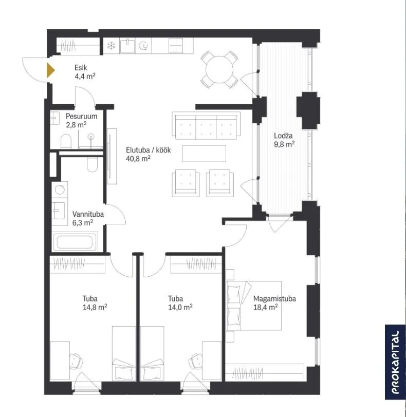 Floor Plan - Apartment with Sauna and Balcony in Kristiine