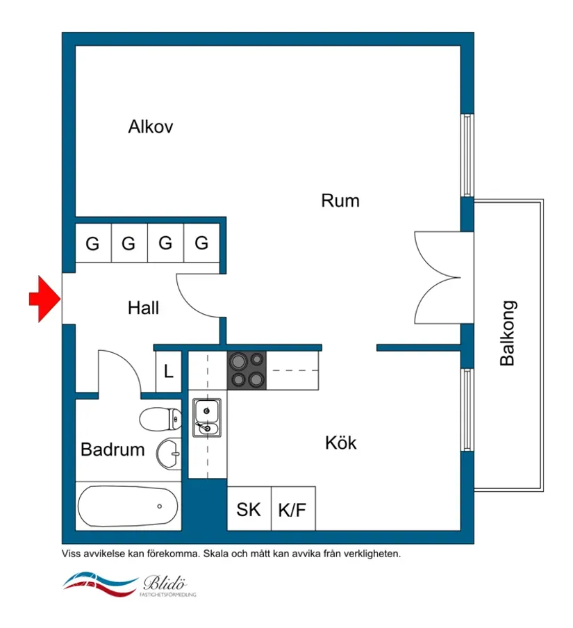Floor Plan - Apartment with South-Facing Balcony in Järfälla
