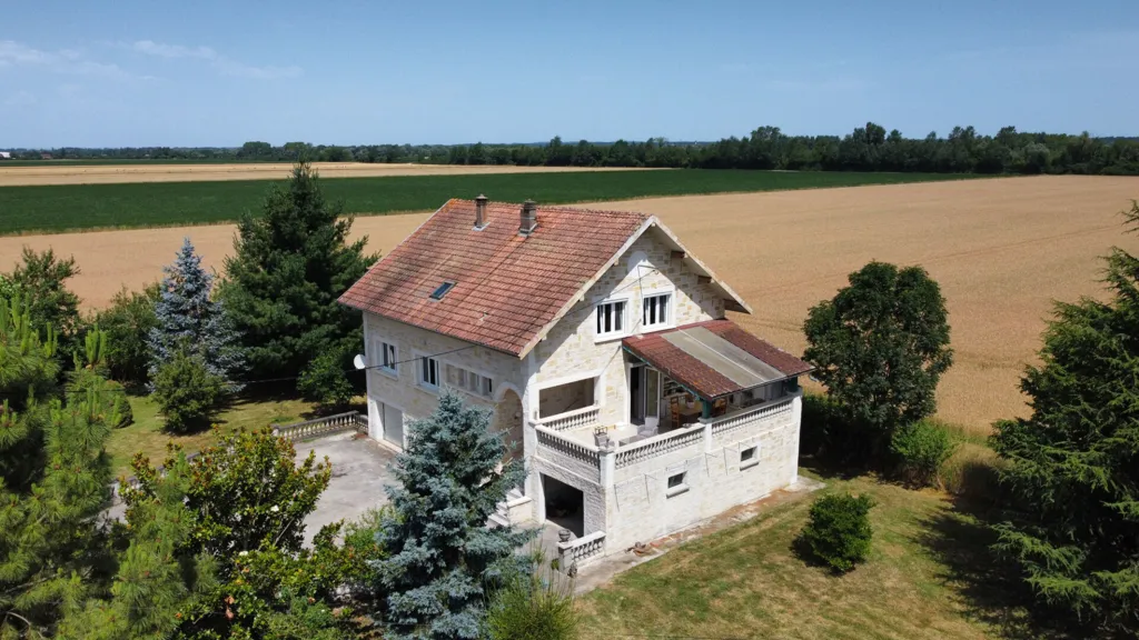 Aerial - House with Workshop and Garden in Bans