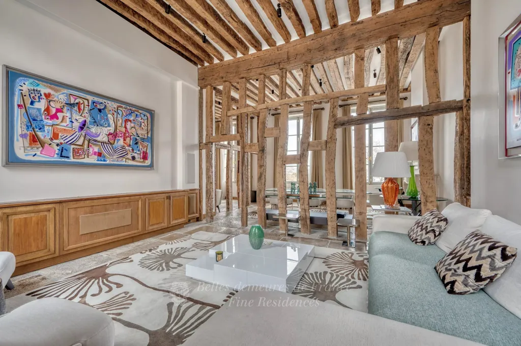 Living Room - Period Charm Triplex with Seine View in Paris 5th