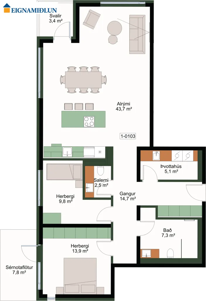 3-toaline korter asukohas Reykjavík