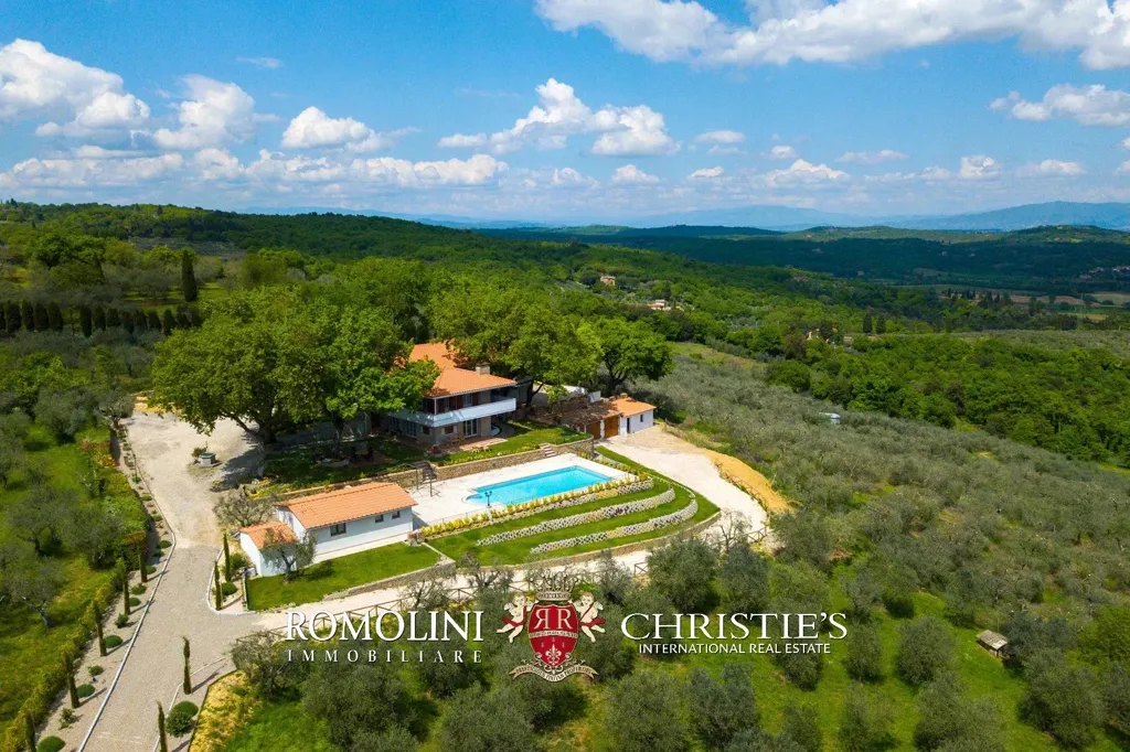 Aerial - Villa with Pool and Olive Grove in Sinalunga, Tuscany