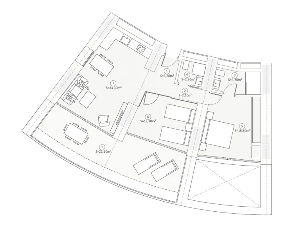 Floor Plan - 1 Bedroom Flat with Hotel Services in Benidorm