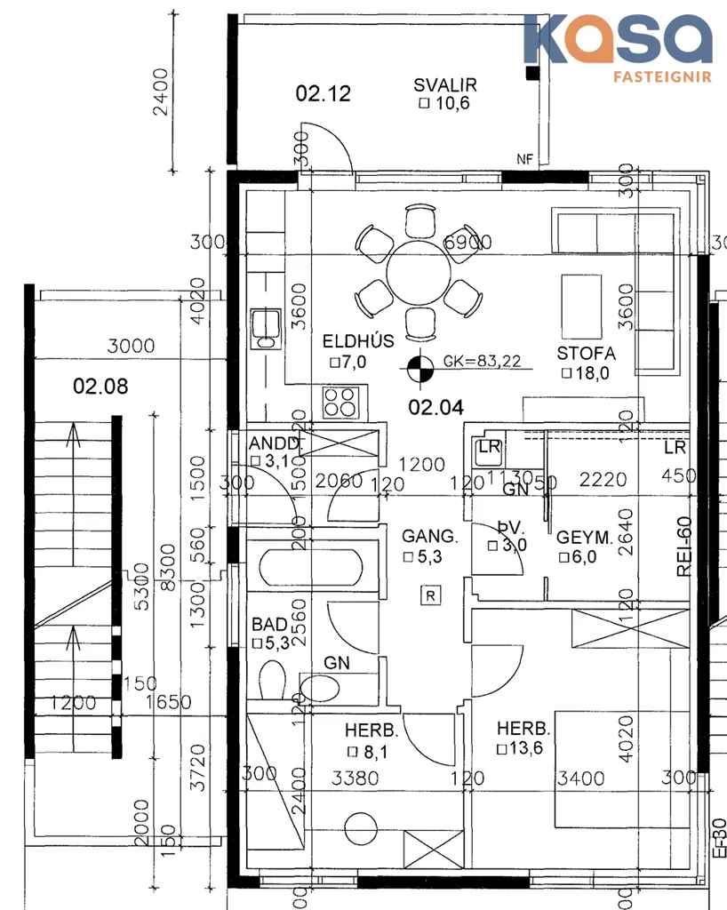 Plan - 3-Bed Apartment with Balcony in Naustahverfi