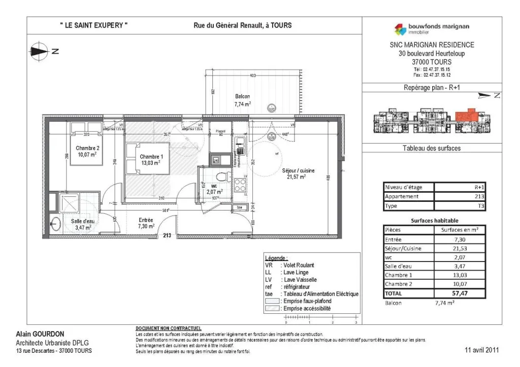 Floor Plan - T3 Apartment with Balcony in Tours