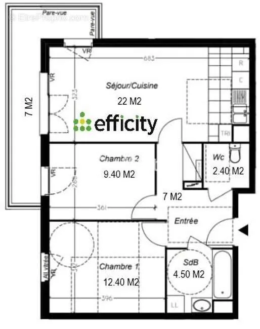 Floor Plan - Modern Flat with Balcony in Epinay-sur-Seine