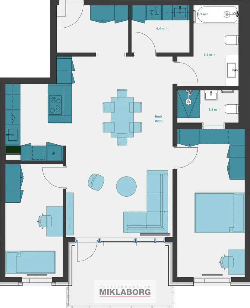 Planimetria - New Flat with Balcony in Hafnarbraut